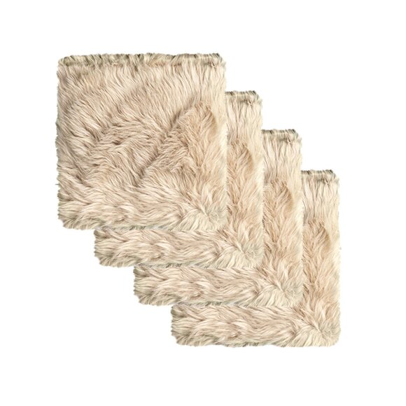 Luxe Home Decor Laredo Faux Sheepskin Chair Pad | 4-Piece | Taupe | 17"x17" - Picture 1 of 4